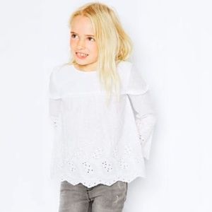 Zara off white Swiss embroidery blouse